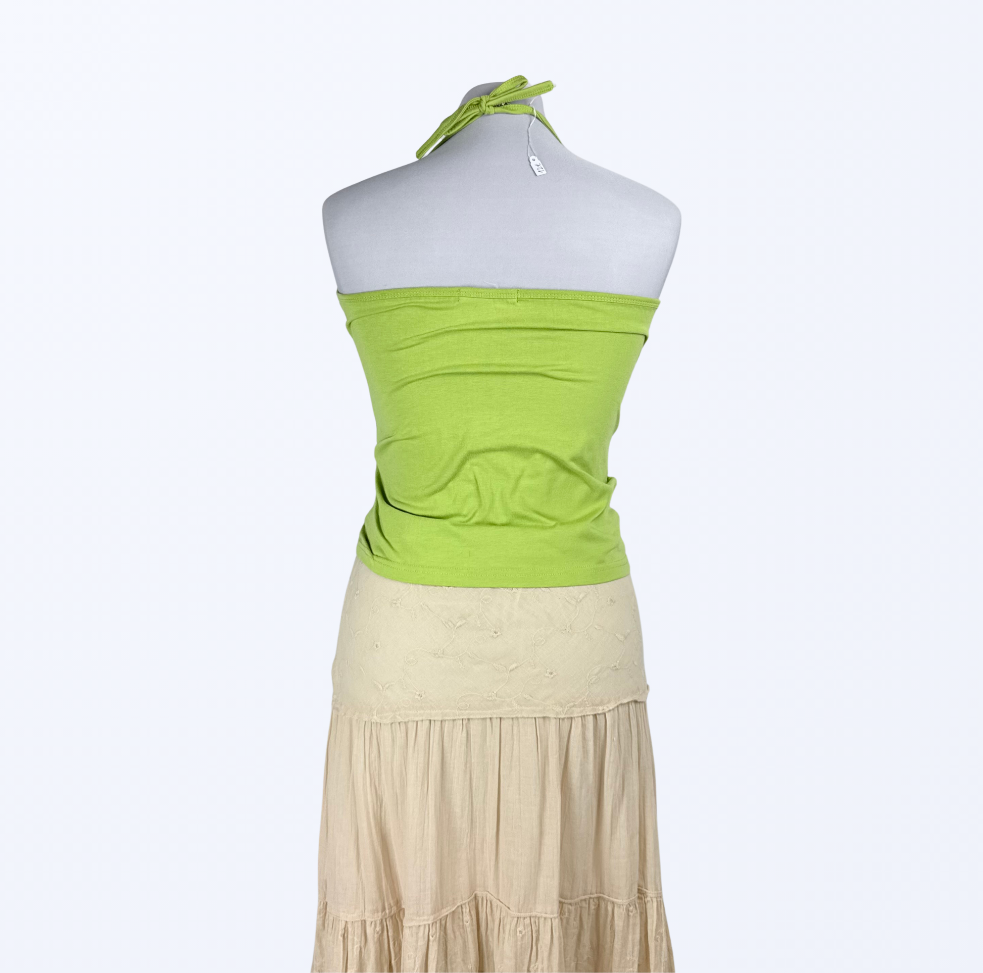 Neckholder Top Blumenstickerei Pailletten grün Teos Vintage Onlineshop