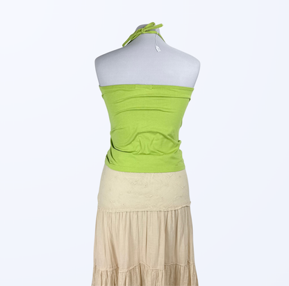 Neckholder Top Blumenstickerei Pailletten grün Teos Vintage Onlineshop