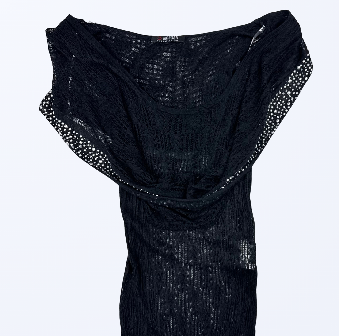 Morgan De Toi Kleid Semitransparent Pailletten schwarz Teos Vintage Onlineshop