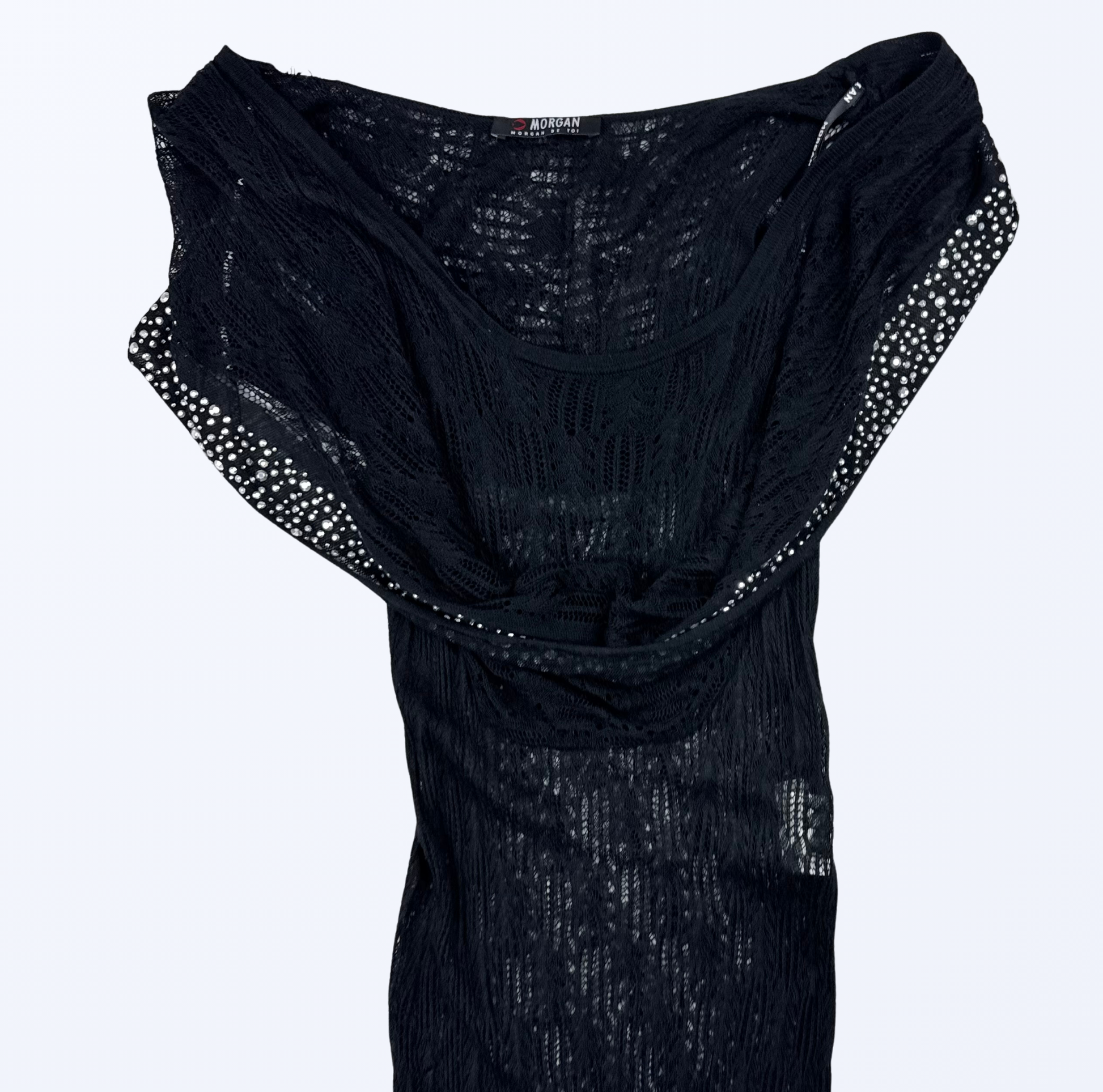 Morgan De Toi Kleid Semitransparent Pailletten schwarz Teos Vintage Onlineshop