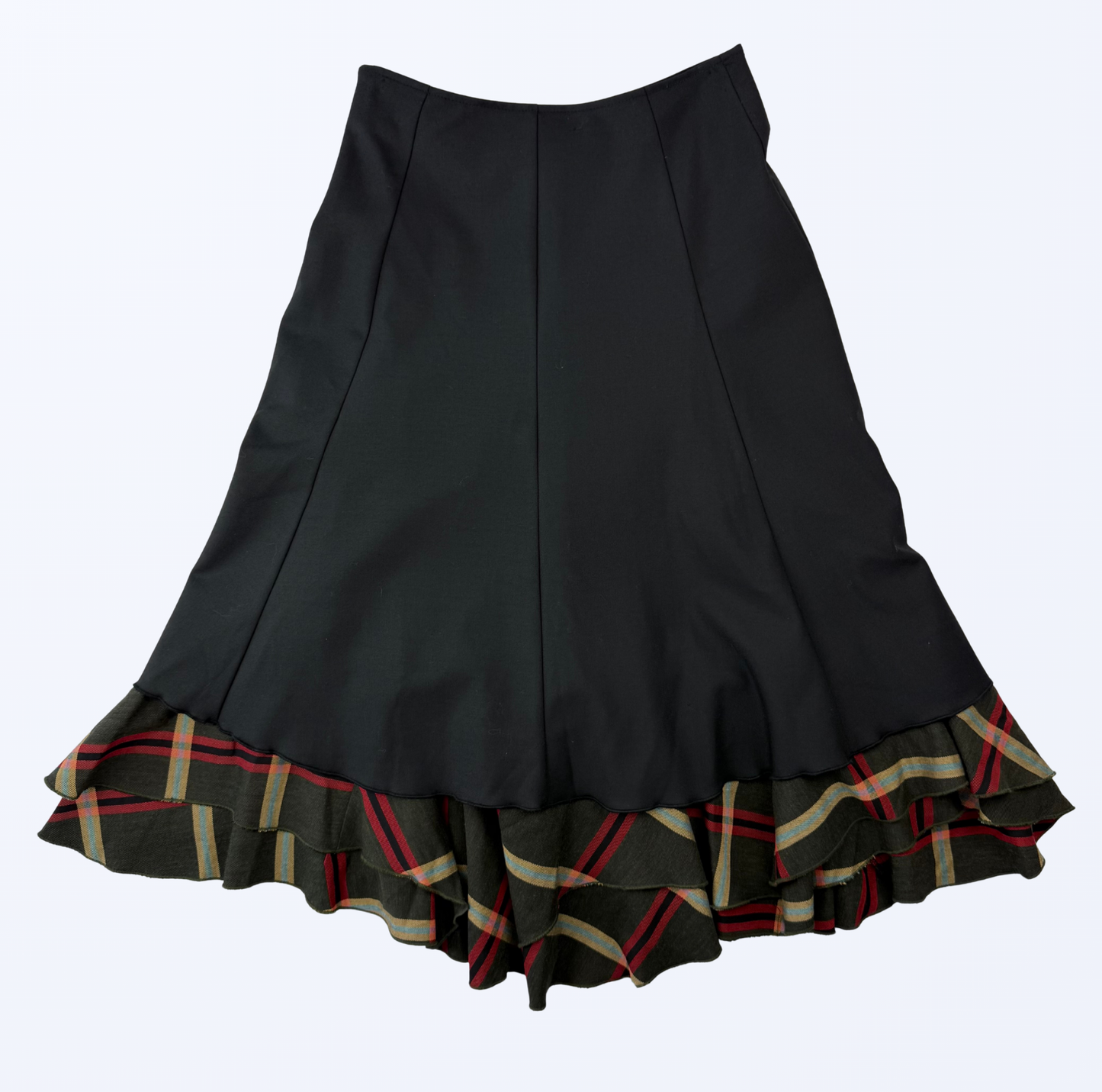 Asymmetrischer Rock kariert schwarz Layer Stil 