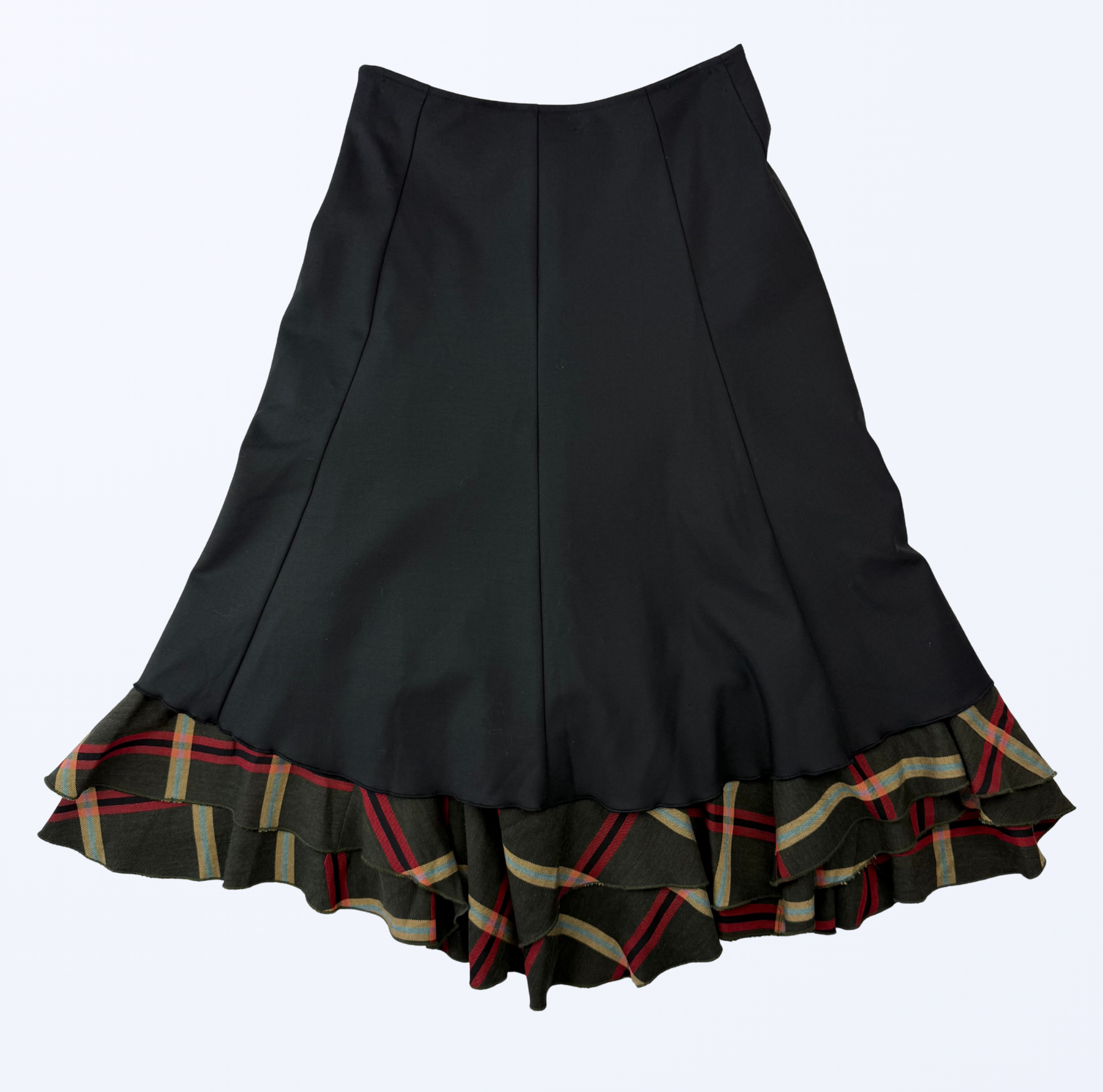 Asymmetrischer Rock kariert schwarz Layer Stil 