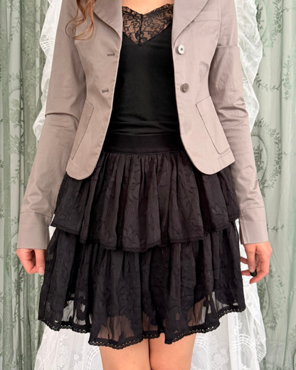 NKN Nekane Minirock schwarz Glitzer mehrlagig Teos Vintage Onlineshop Second Hand Stuttgart