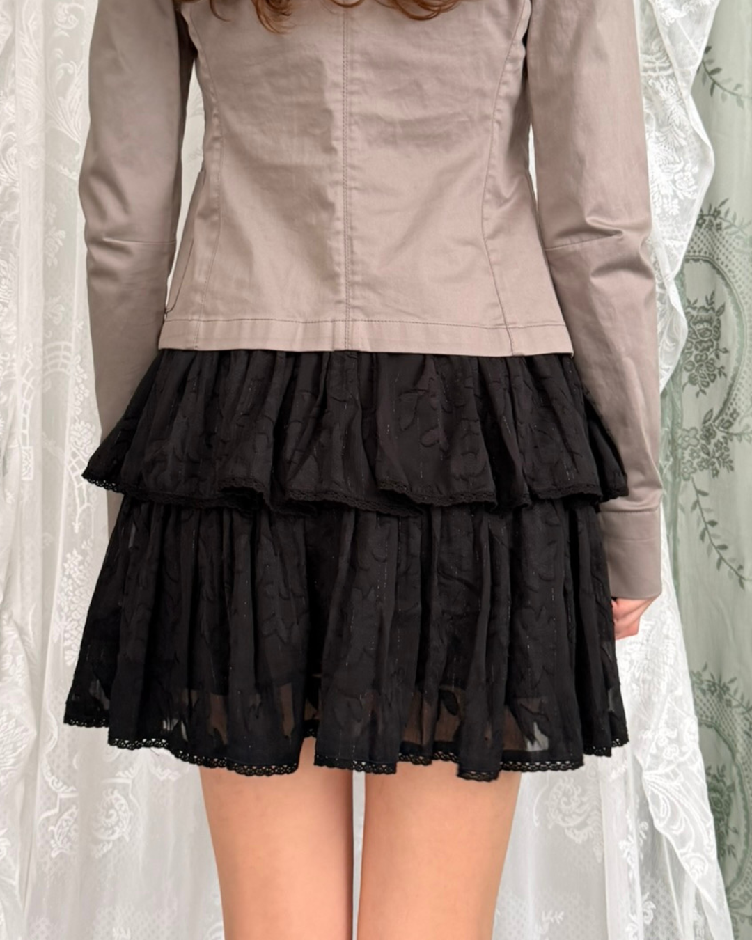 NKN Nekane Minirock schwarz Glitzer mehrlagig Teos Vintage Onlineshop Second Hand Stuttgart
