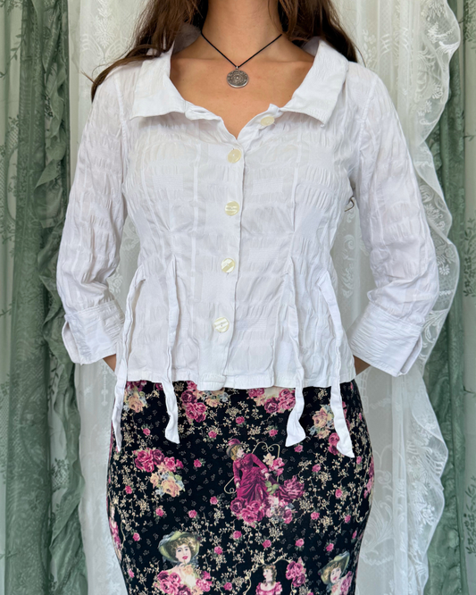 Naracamicie Bluse 3/4-Arm besonderst Schnürrung 90s Bluse Teos Vintage Onlineshop