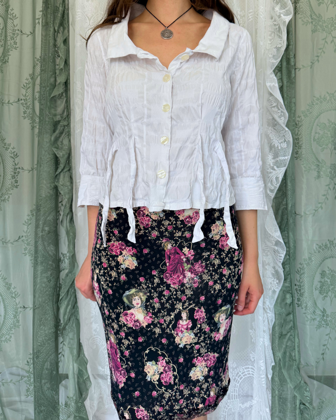 Naracamicie Bluse 3/4-Arm besonderst Schnürrung 90s Bluse Teos Vintage Onlineshop
