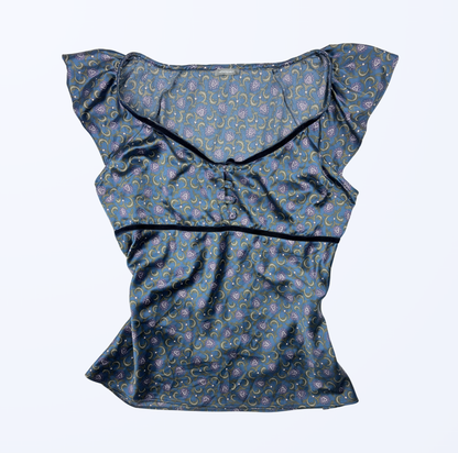 Newpenny Top whimsy blau Muster Teos Vintage