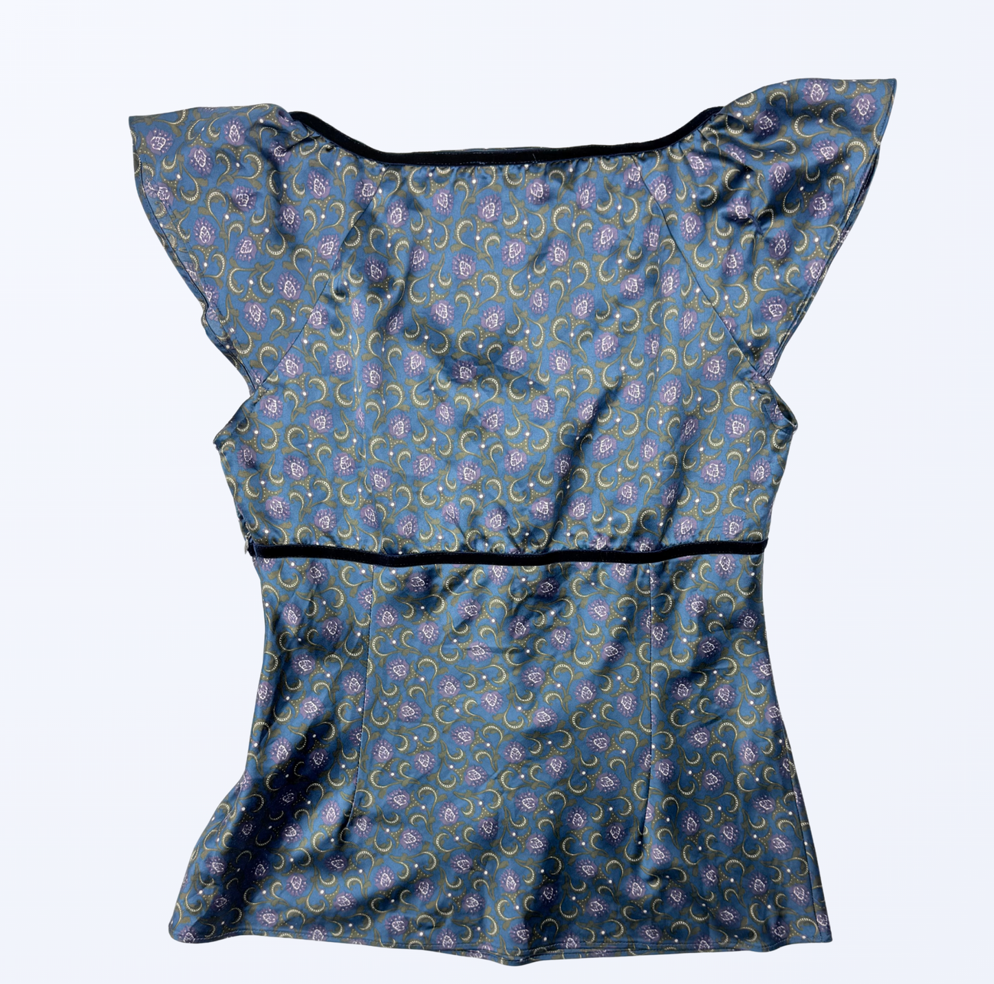 Newpenny Top whimsy blau Muster Teos Vintage