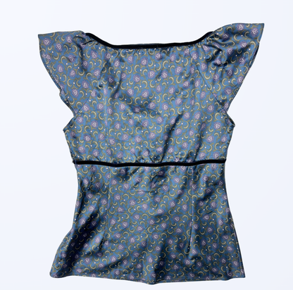 Newpenny Top whimsy blau Muster Teos Vintage