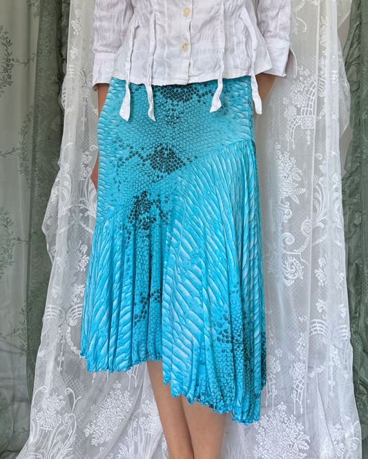 Nuova Midirock y2k Style Snake Print asymmetrisch türkis Summer Vacation Skirt Teos Vintage Onlineshop