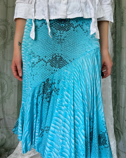 Nuova Midirock y2k Style Snake Print asymmetrisch türkis Summer Vacation Skirt Teos Vintage Onlineshop