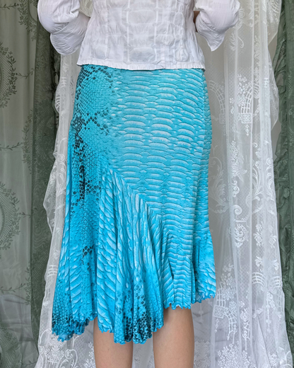 Nuova Midirock y2k Style Snake Print asymmetrisch türkis Summer Vacation Skirt Teos Vintage Onlineshop