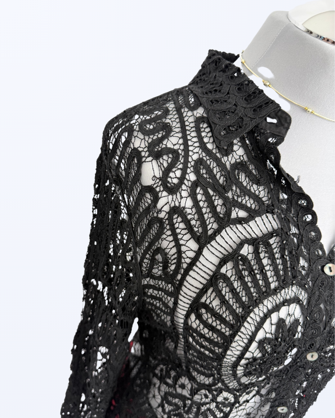 Besondere Häkelbluse langarm schwarz Paillietten Teos Vintage onlineshop Boho Festival Witchy Whimsical
