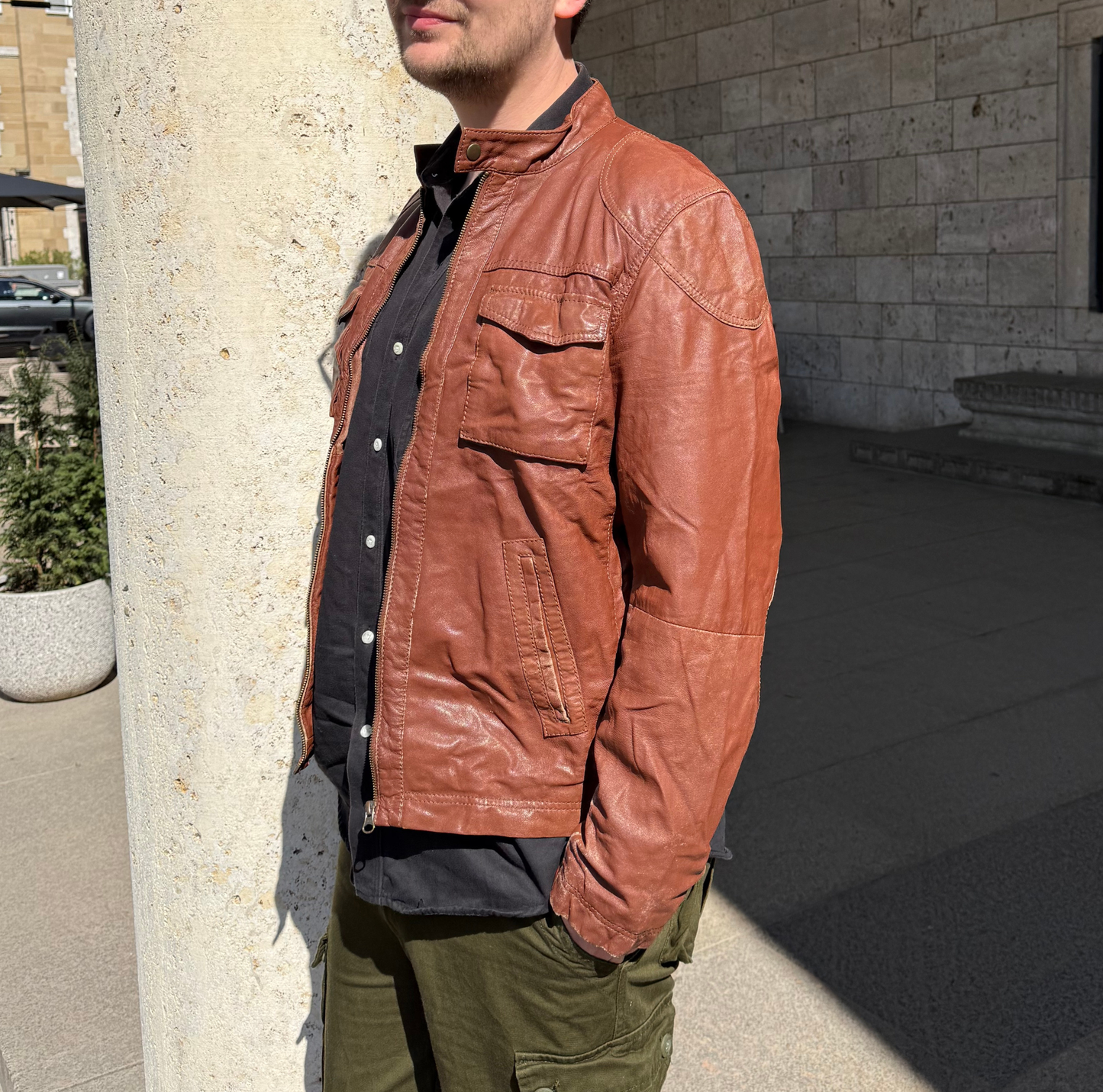 Vintage Lederjacke cognac used look Teos Vintage Onlineshop