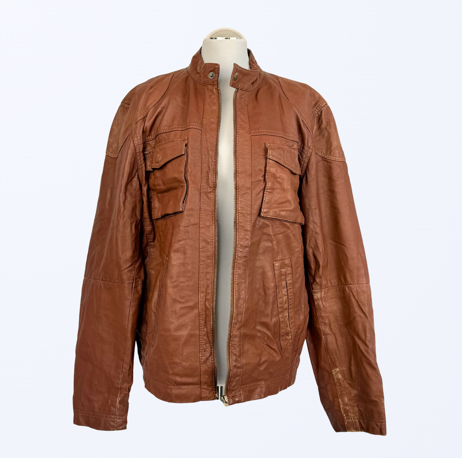 Vintage Lederjacke cognac used look Teos Vintage Onlineshop