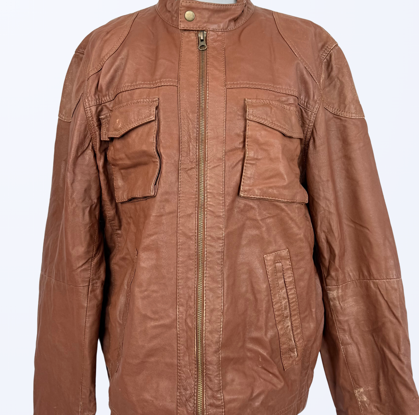 Vintage Lederjacke cognac used look Teos Vintage Onlineshop