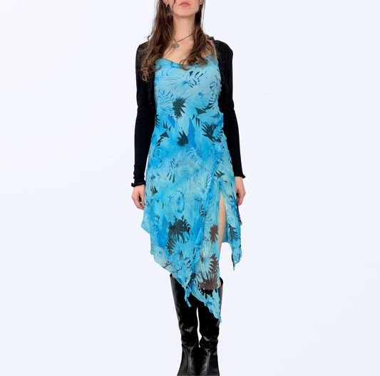 Occhi Neri Slip Dress Kleid Asymmetrisch Seide türkis fairy Teos Vintage Onlineshop