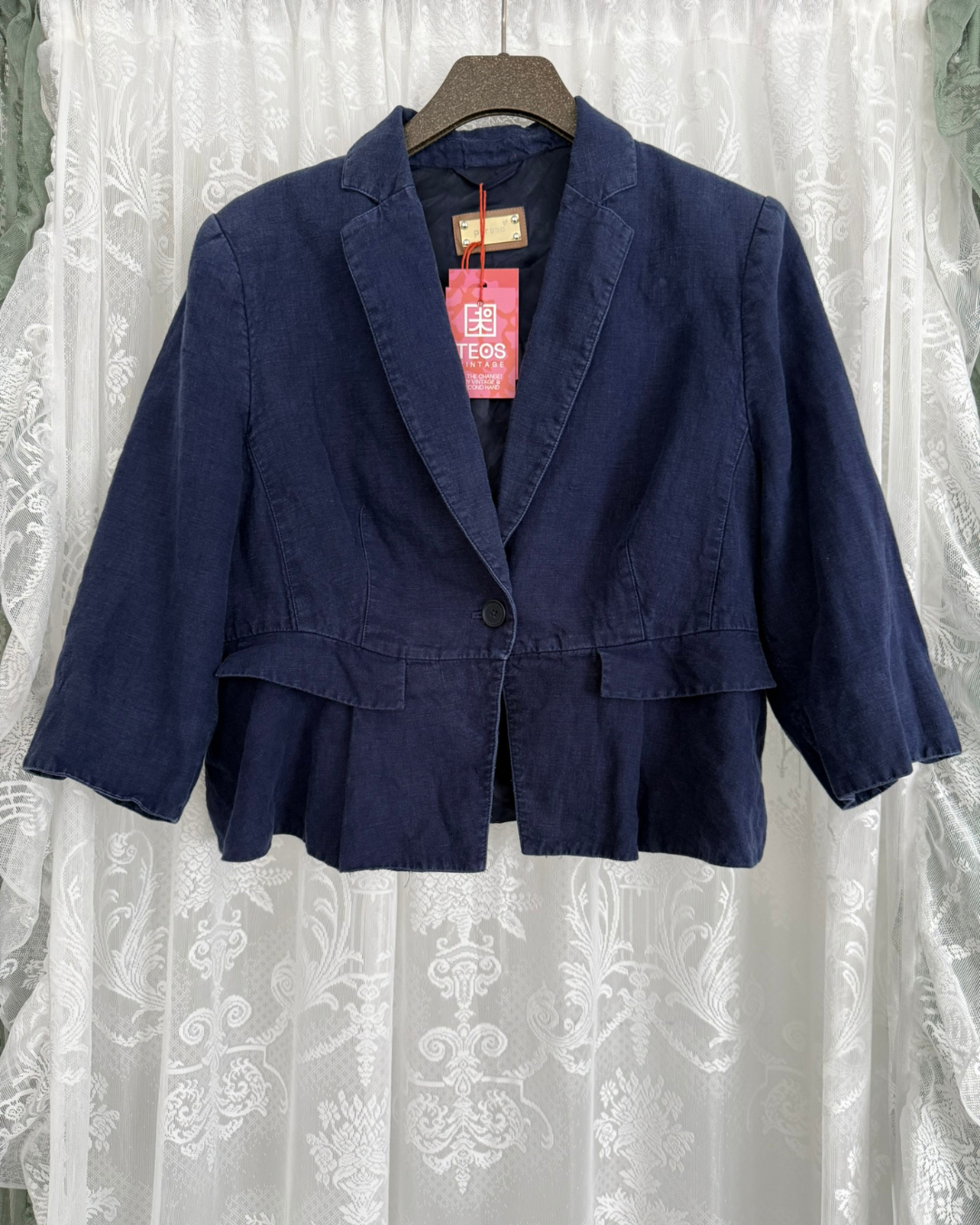 Leinenblazer cropped dunkelblau Gr. L/XL Teos Vintage Stuttgart