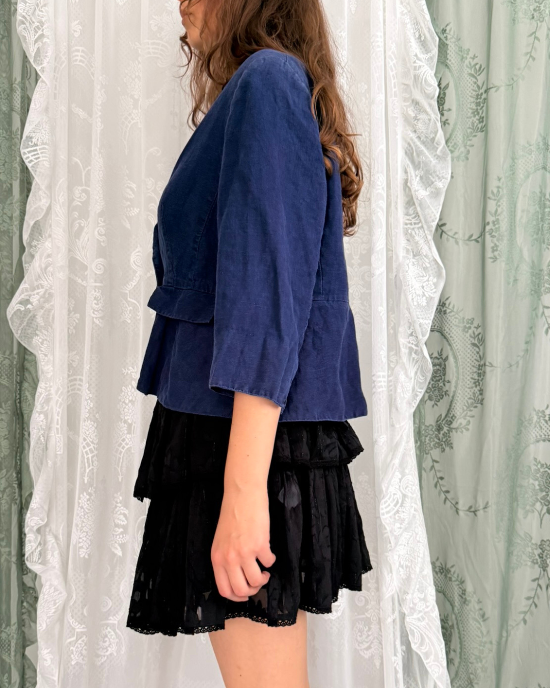 Leinenblazer cropped dunkelblau Gr. L/XL Teos Vintage Stuttgart
