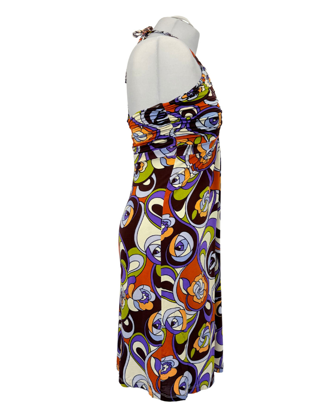 Phard Neckholder Kleid 70s Style Muster zum Binden Teos Vintage Onlineshop