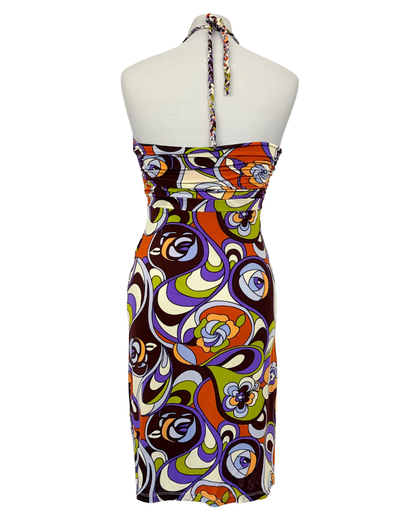 Phard Neckholder Kleid 70s Style Muster zum Binden Teos Vintage Onlineshop