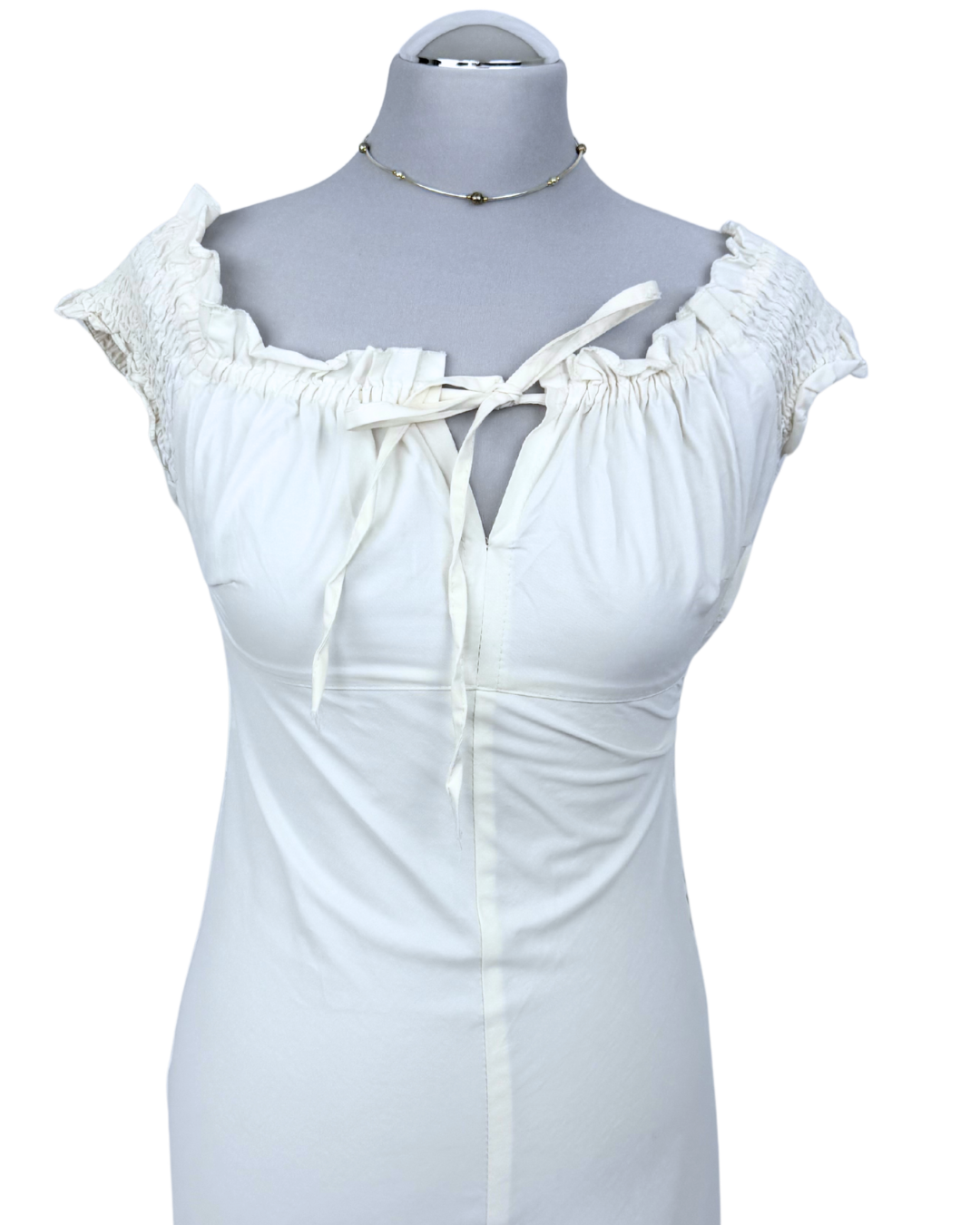 Pourquoi Pas Off Shoulder Kleid Milkmaid Style cottage Core 90s Style kleid Teos Vintage Onlineshop