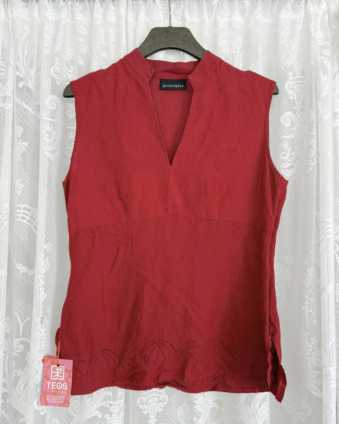 Leinenbluse ärmellos rot 90s Style Principles clothing Teos Vintage Online Shop
