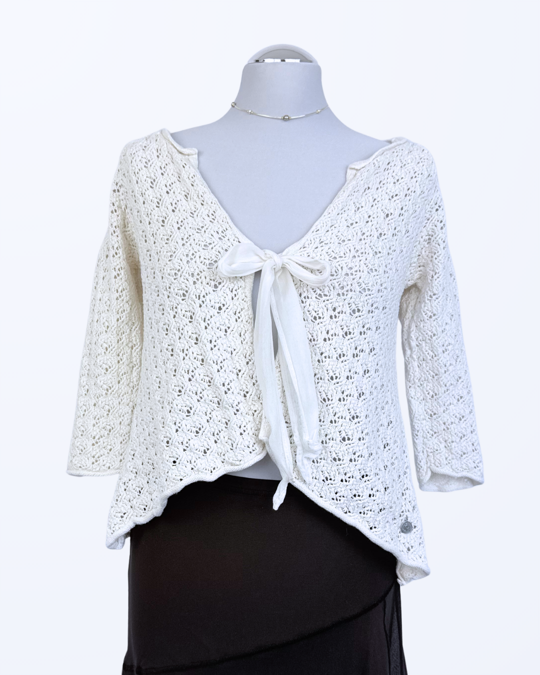Boho Festival Whitchy Whimsical Cardigan creme weiß zum binden Teos Vintage