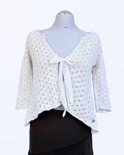 Boho Festival Whitchy Whimsical Cardigan creme weiß zum binden Teos Vintage