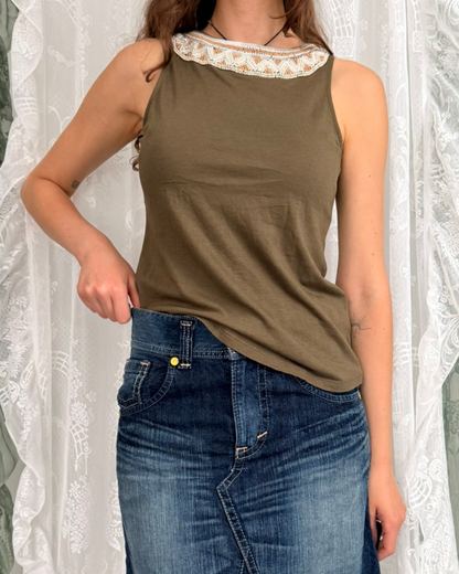 Ralph Lauren Top Boho style western khaki mit Perlenverzierung