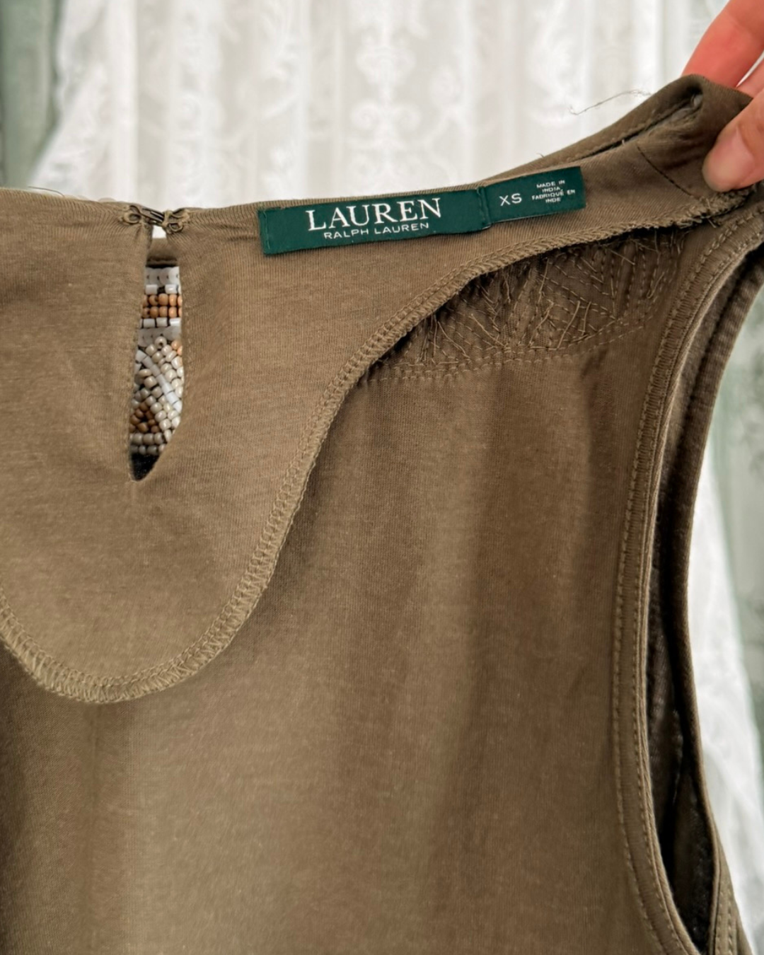 Ralph Lauren Top Boho style western khaki mit Perlenverzierung