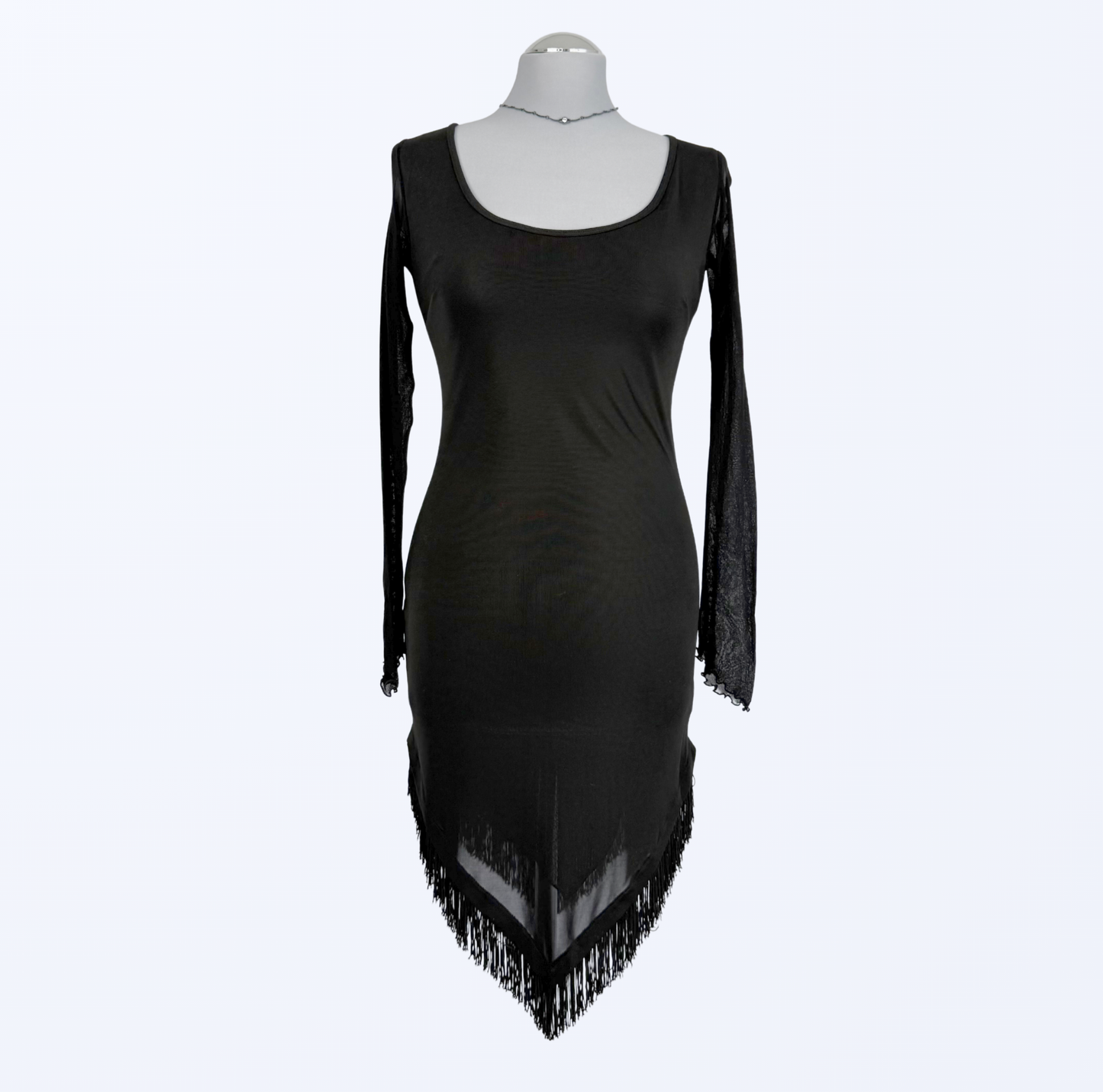 Asymmetrisches Kleid mit Fransen schwarz Teos Vintage Onlineshop