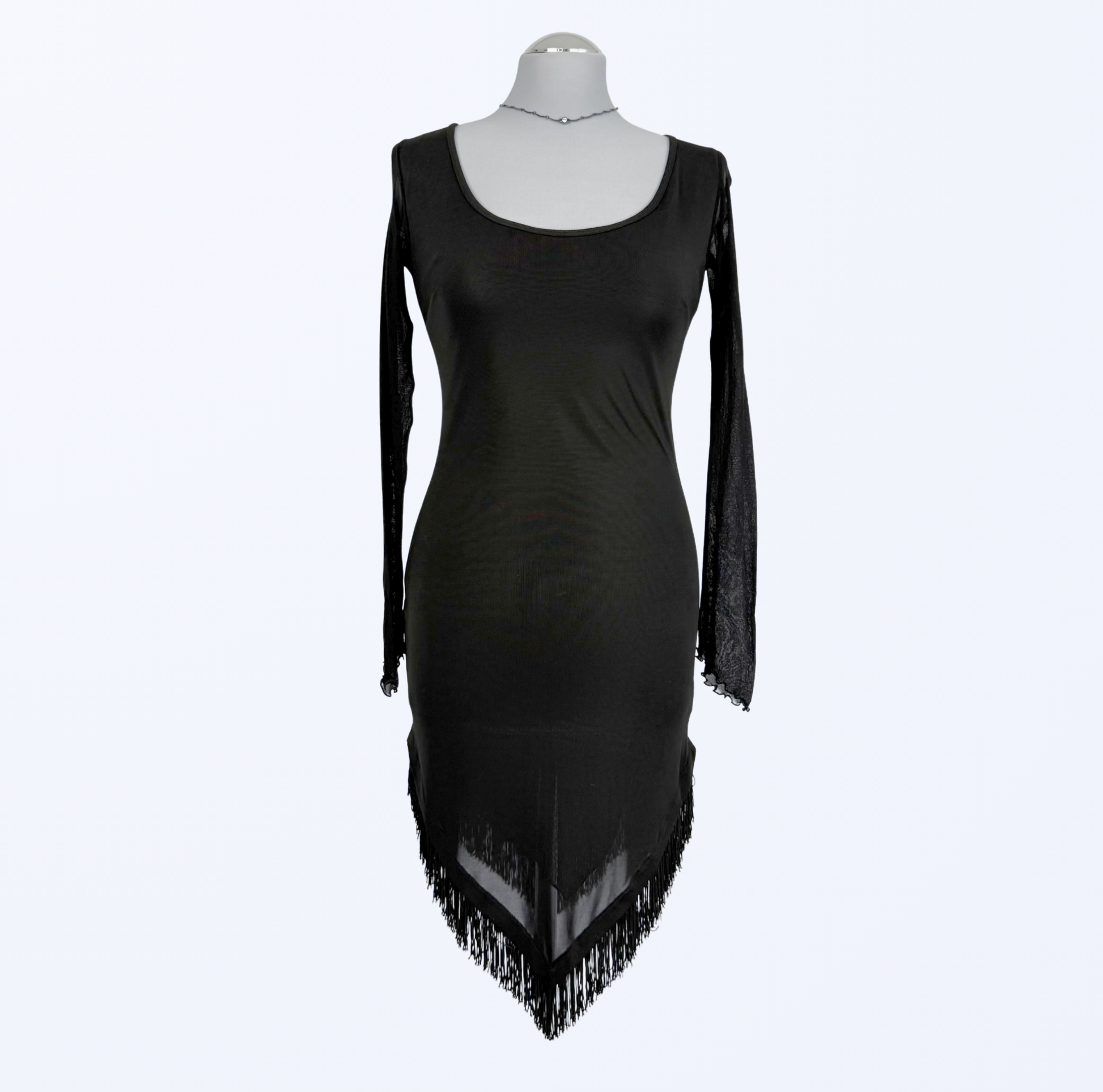 Asymmetrisches Kleid mit Fransen schwarz Teos Vintage Onlineshop