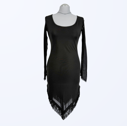 Asymmetrisches Kleid mit Fransen schwarz Teos Vintage Onlineshop