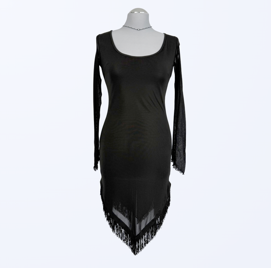 Asymmetrisches Kleid mit Fransen schwarz Teos Vintage Onlineshop