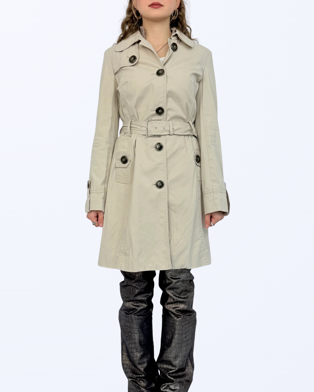 saba trenchcoat beige mit Schnalle Designer Second Hand Teos Vintage Onlineshop