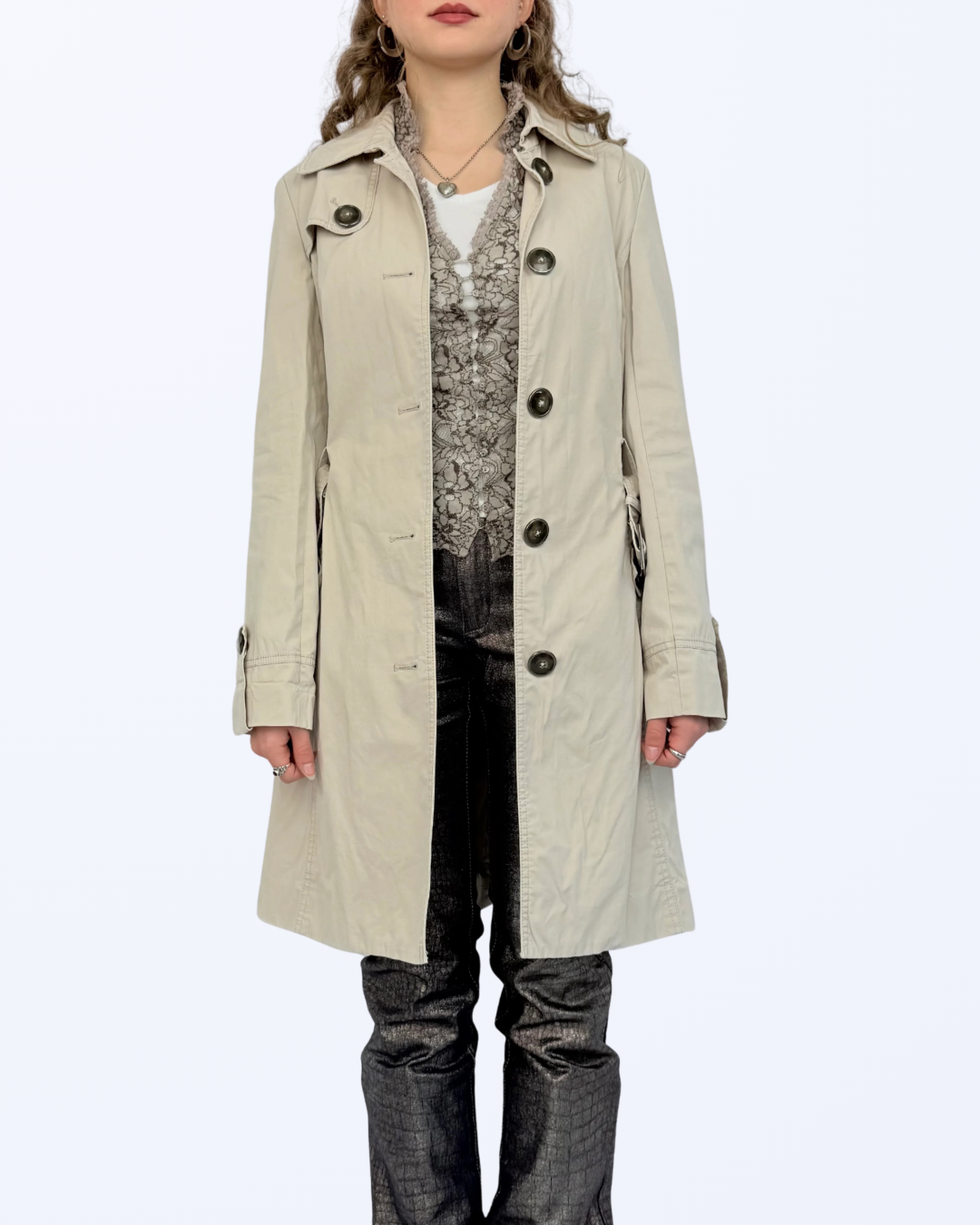 saba trenchcoat beige mit Schnalle Designer Second Hand Teos Vintage Onlineshop