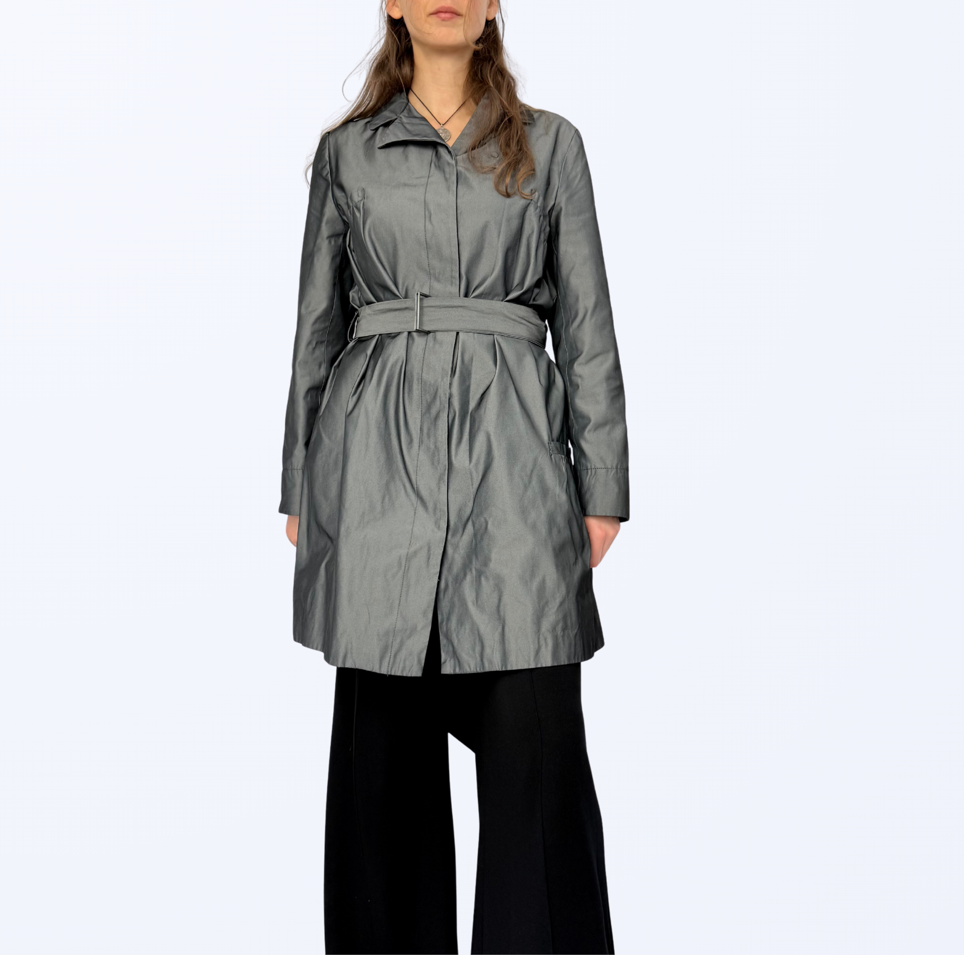 Sarah Pacini Trenchcoat silber metallic Teos Vintage