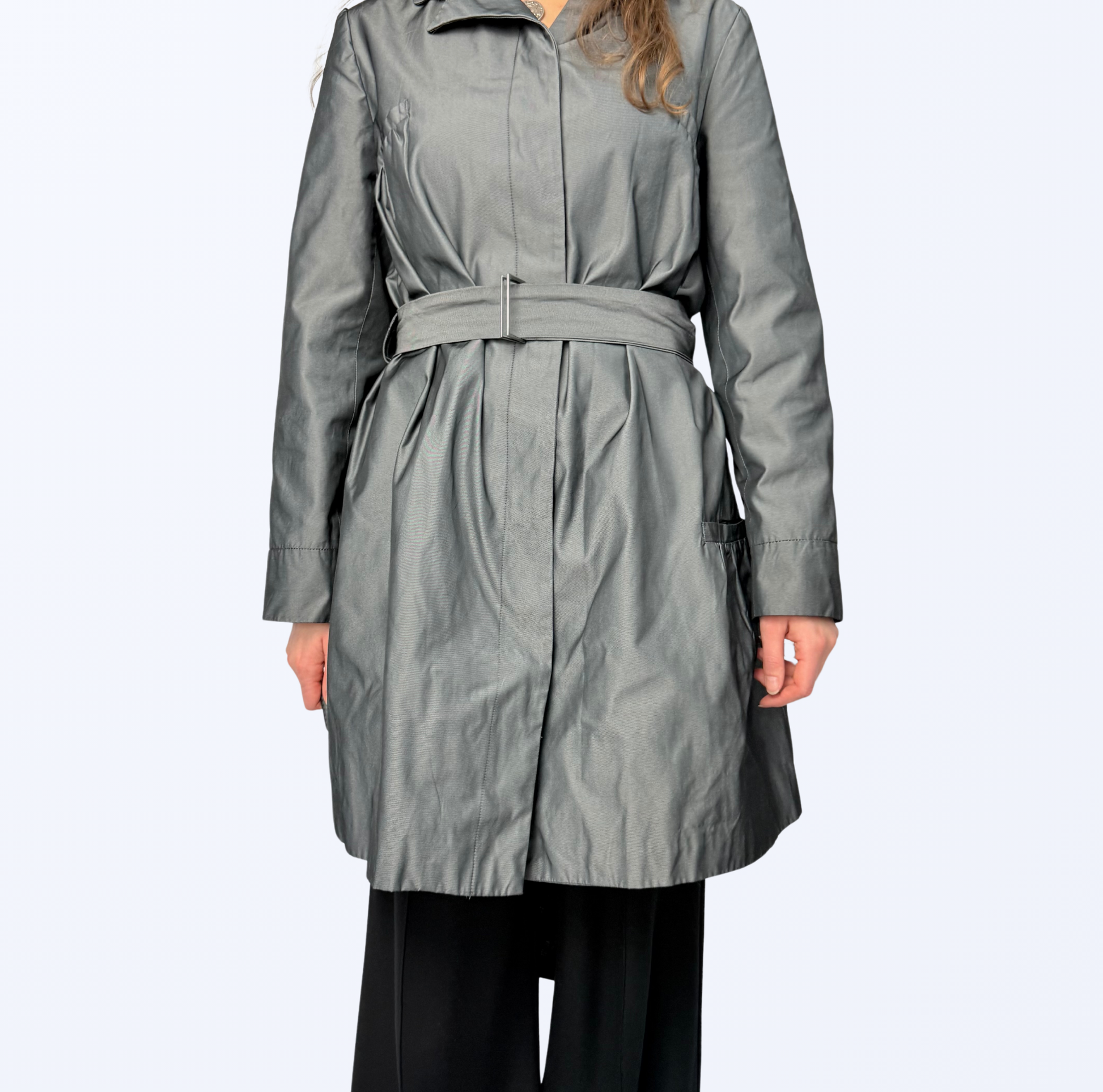 Sarah Pacini Trenchcoat silber metallic Teos Vintage
