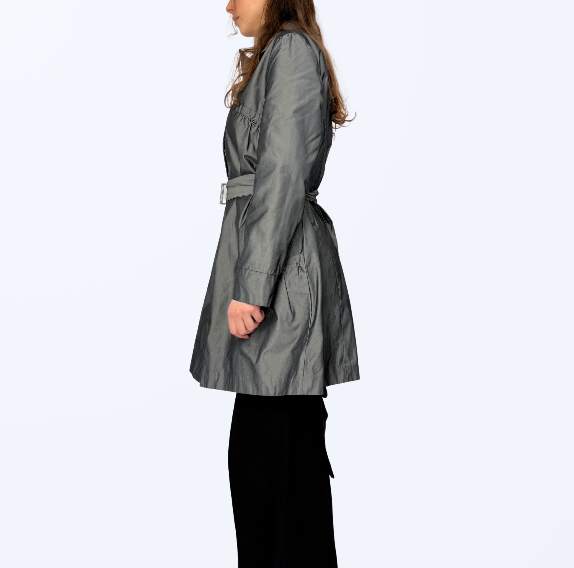 Sarah Pacini Trenchcoat silber metallic Teos Vintage