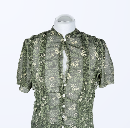 Sasch Kurzarmbluse Rüschen Blumenmuster transparent Teos Vintage Onlineshop