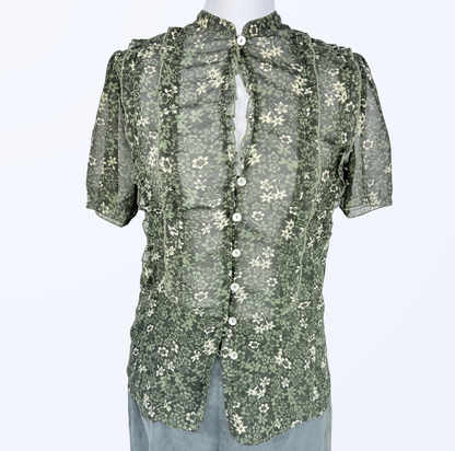Sasch Kurzarmbluse Rüschen Blumenmuster transparent Teos Vintage Onlineshop
