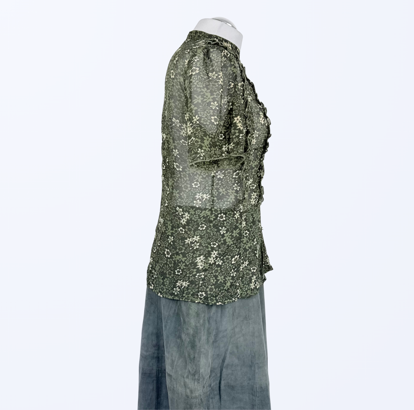 Sasch Kurzarmbluse Rüschen Blumenmuster transparent Teos Vintage Onlineshop