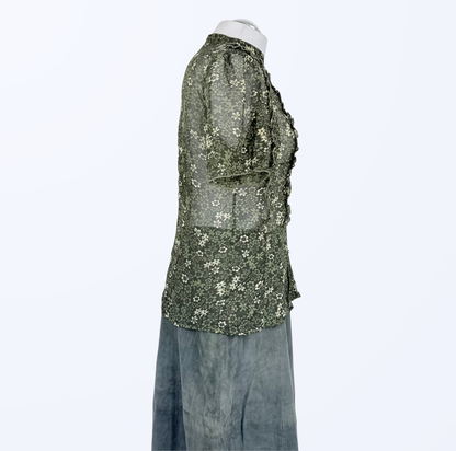 Sasch Kurzarmbluse Rüschen Blumenmuster transparent Teos Vintage Onlineshop