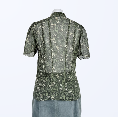 Sasch Kurzarmbluse Rüschen Blumenmuster transparent Teos Vintage Onlineshop
