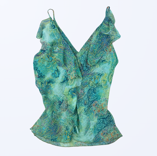Slip Top Seide Pasley Muster fairy y2k türkis Teos Vintage Onlineshop