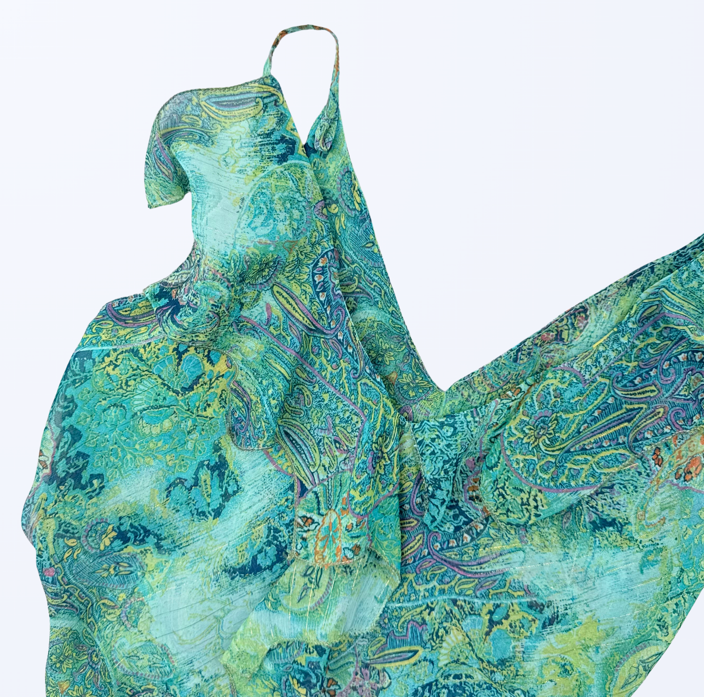 Slip Top Seide Pasley Muster fairy y2k türkis Teos Vintage Onlineshop