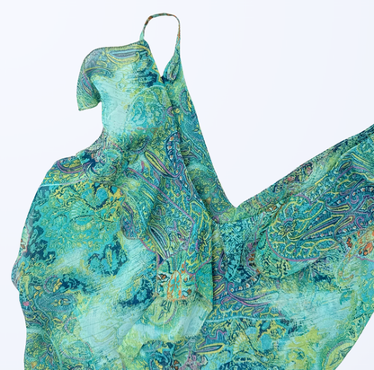 Slip Top Seide Pasley Muster fairy y2k türkis Teos Vintage Onlineshop