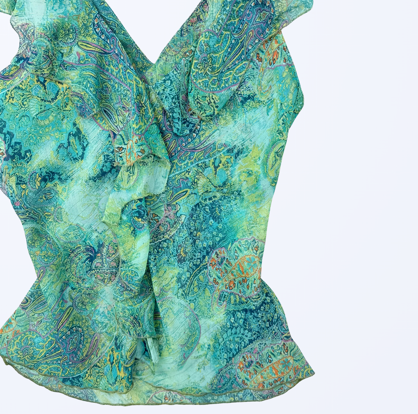 Slip Top Seide Pasley Muster fairy y2k türkis Teos Vintage Onlineshop