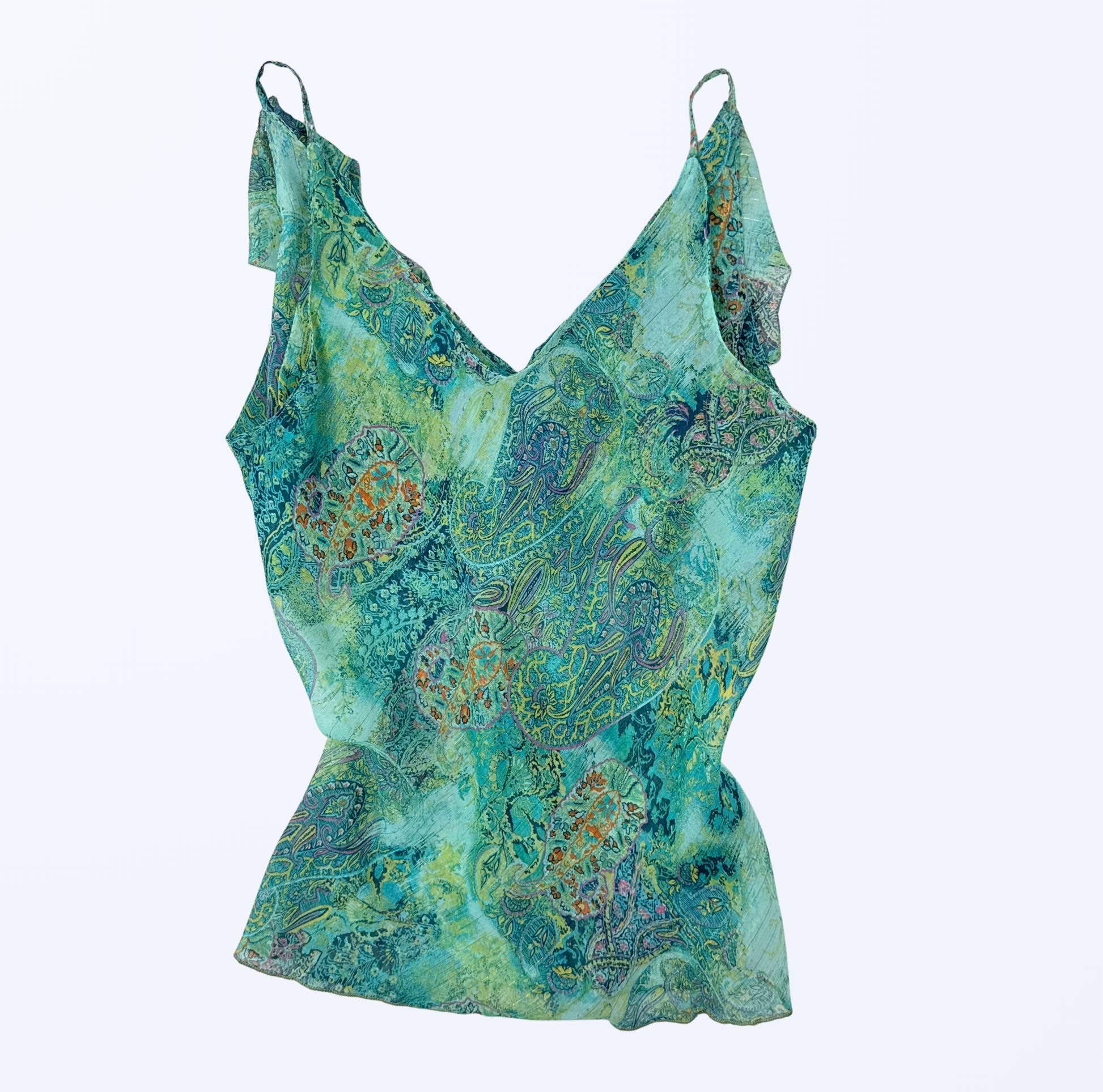 Slip Top Seide Pasley Muster fairy y2k türkis Teos Vintage Onlineshop